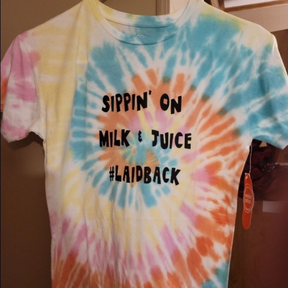 Youth tye died tshirt. Sipping on Milk & Juice
